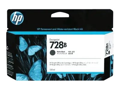 HP 728B matte black original DesignJet ink Package view Front 80028