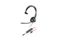 HP Poly Blackwire 3315 - Blackwire 3300 series - headset - on-ear - wired - 3.5 mm jack, USB-A - black