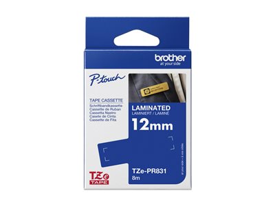 4977766783606 - ORIGINAL Schriftband Schwarz auf Gold TZe-PR831 12 mm x 8 m laminiertes Schriftband