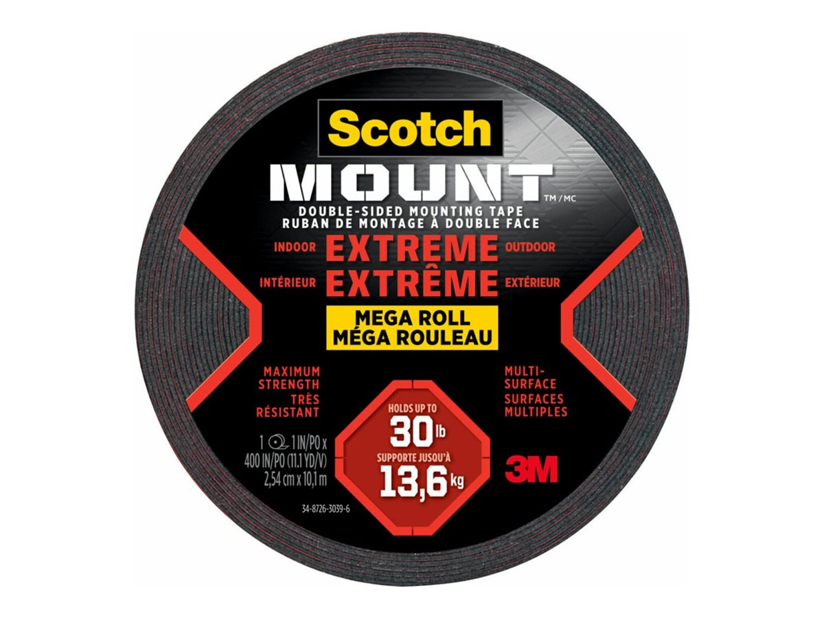 Scotch-Mount Extreme Double-Sided Mounting Tape - 2.54cm x 10.1m - Black