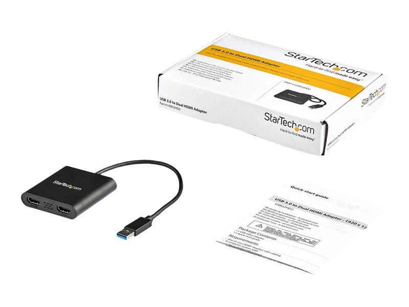 StarTech.com Convertisseur USB vers HDMI audio vidéo - Double sortie HDMI  1080p - Adaptateur USB 3.0 HDMI 4K Ultra HD (USB32HD2)