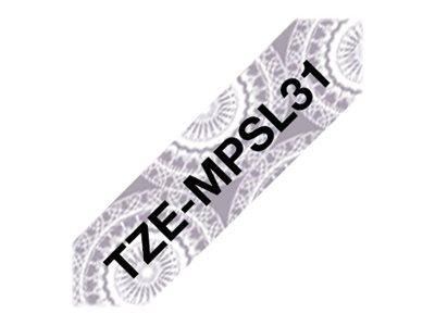 Ruban laminé Noir/Motifs Dentelle Argent 12mm