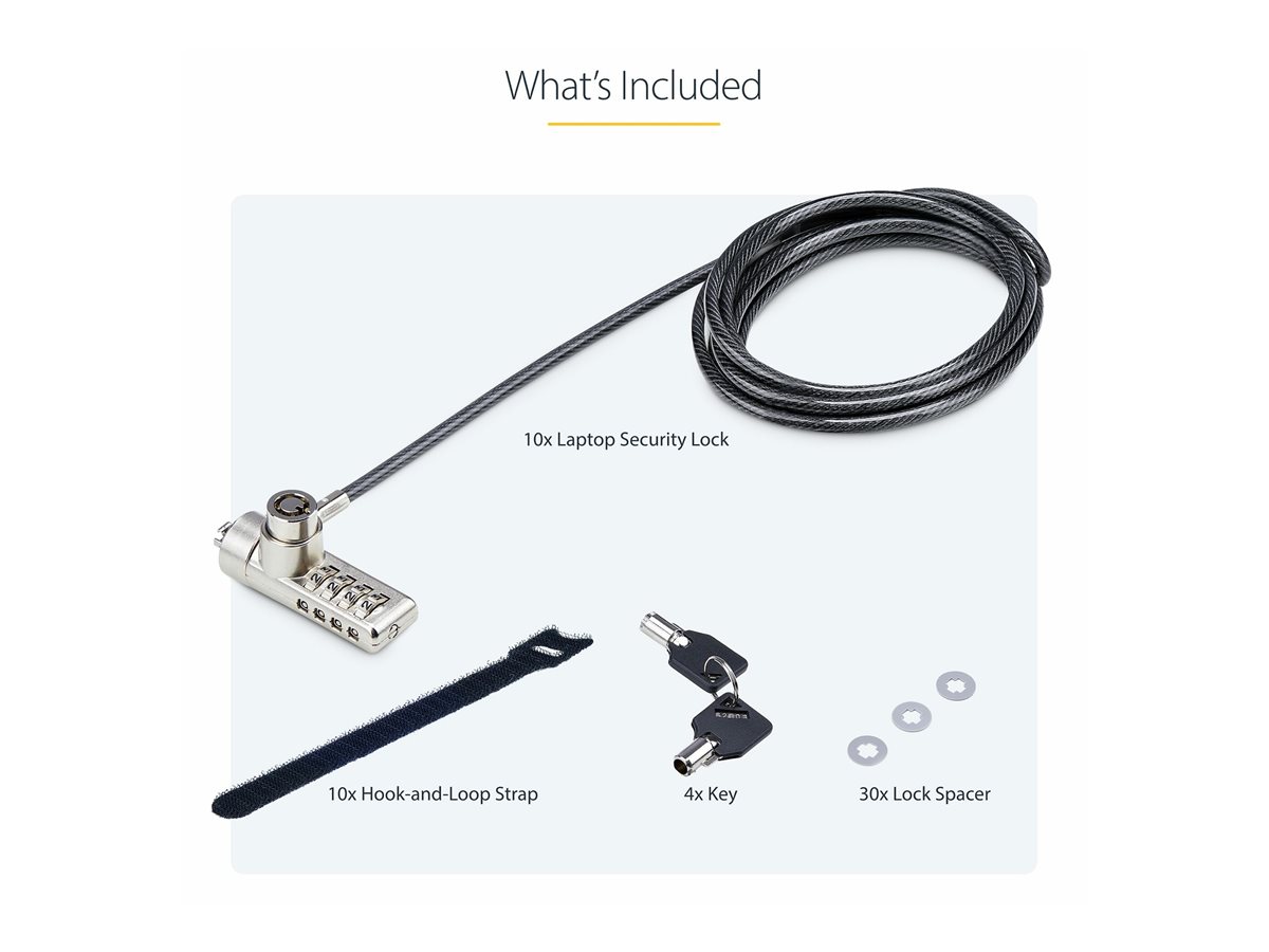StarTech.com 10-Pack Dual-Access Laptop Lock, 6.5ft (2m) Keyed Alike and Combination Security Cable Lock for K-Slot Devices, Computer Anti-Theft Steel Cable - bezpečnostní kabelový zámek – foto 4