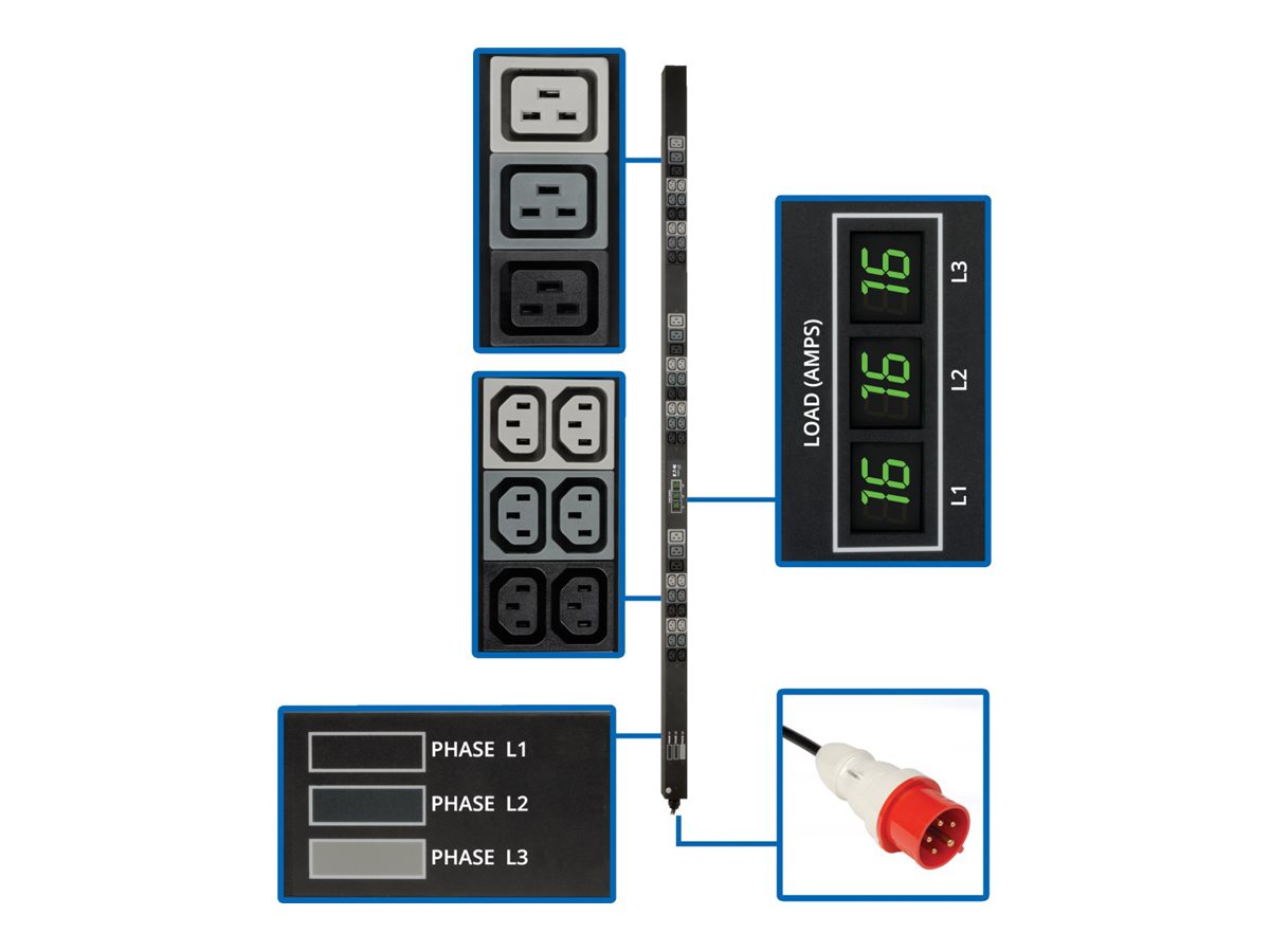 Tripp Lite PDU 3-Phase Metered 240V/230V/220V 11.5kW C13 C19 Vertical 0URM