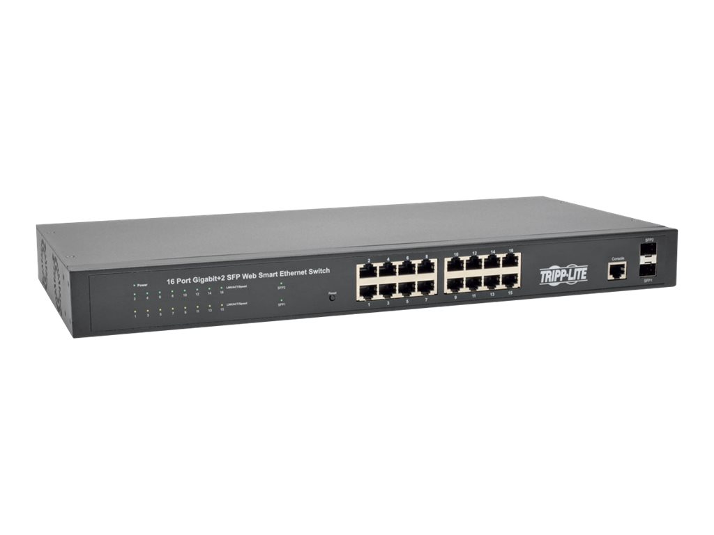 Tripp Lite 16-Port Gigabit Ethernet Switch 10/100/1000Mbps, L2 Web-Smart Managed, 2 Dedicated Gigabit SFP Slots, 36 Gbps, Web Interface