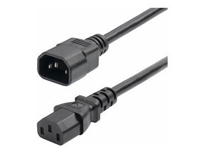 StarTech 2ft (60cm) Power Extension Cord, IEC 60320 C14 to C13 PDU Power Cord, 10A 250V, 18AWG, Black Extension Cable, IEC 60320 C14 to C13 AC Power Cable for PDU/Power Supply