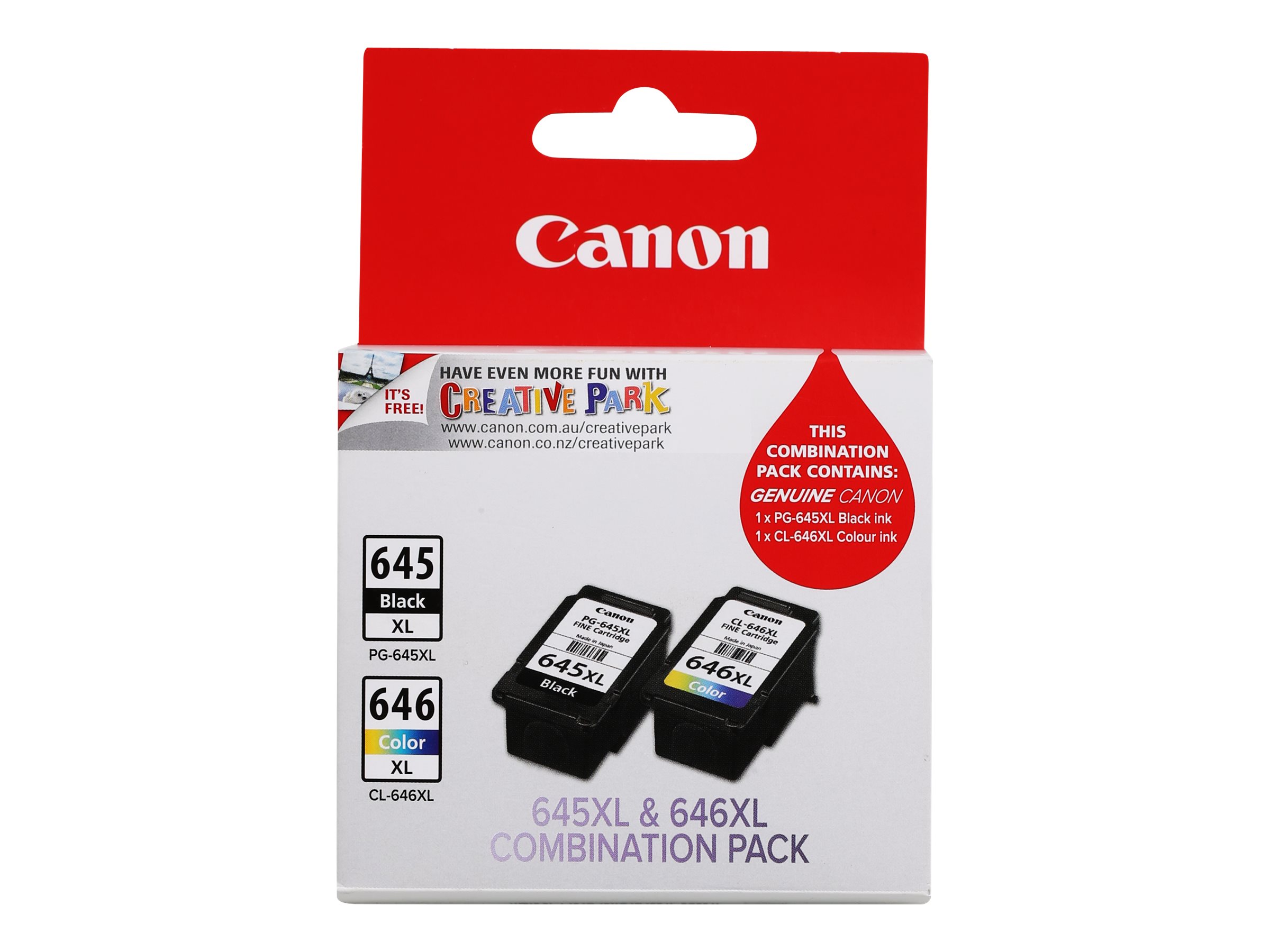 Canon Combination Pack PG-645XL and CL-646XL 2-pack High Yield black colour (cyan magenta Package view Left-angle 79925