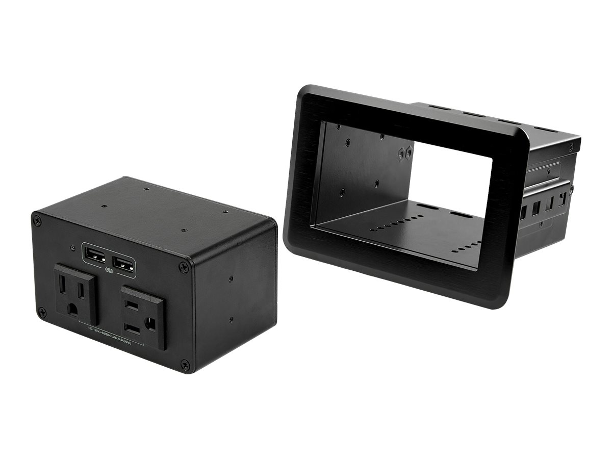 StarTech Conference Table Power Center with 2x UL Certified 120V AC Outlets & 2x USB BC 1.2, Recessed In-Table/Desk Power Strip/Charging Station for Meeting Room/Boardroom/Lab Bench