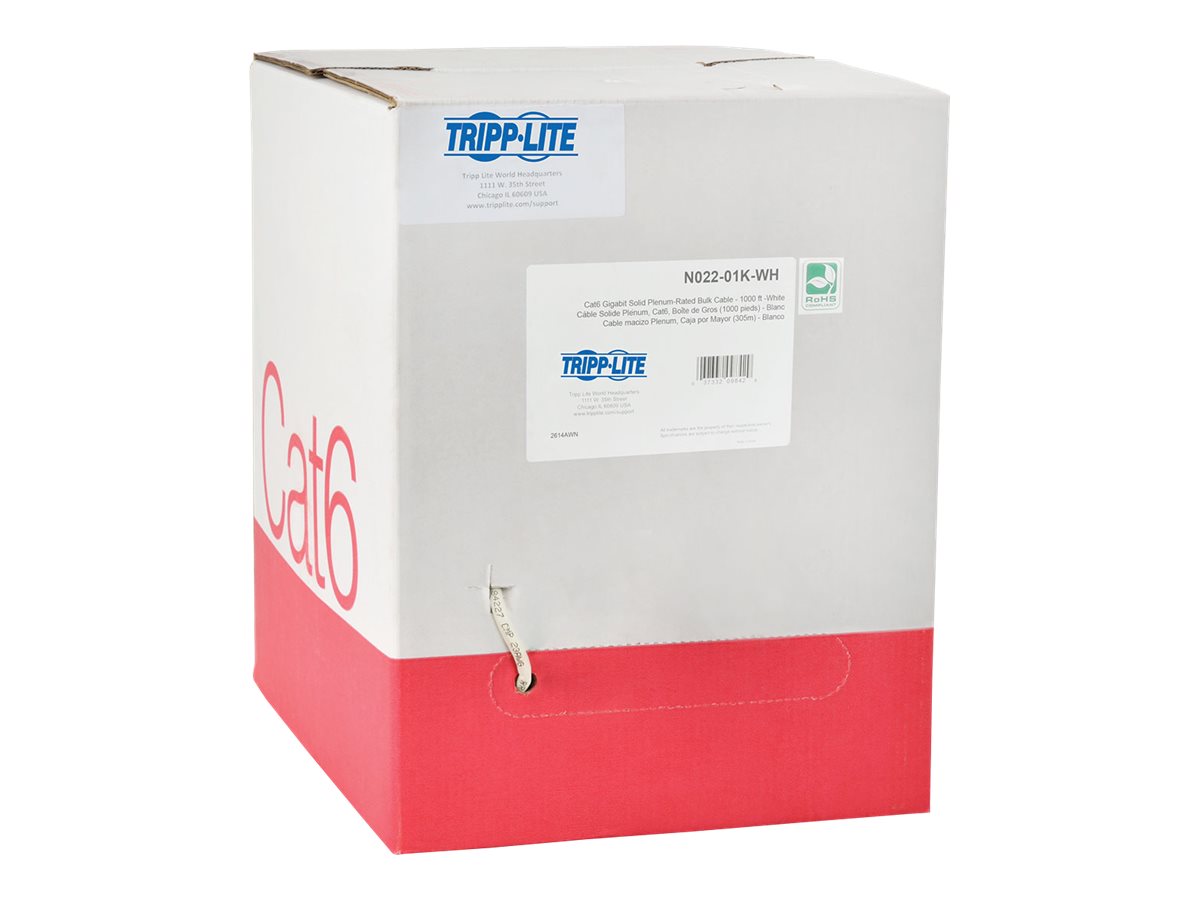 Tripp Lite 1000ft Cat6 Gigabit Bulk Cable Solid CMP Plenum PVC White 1000'