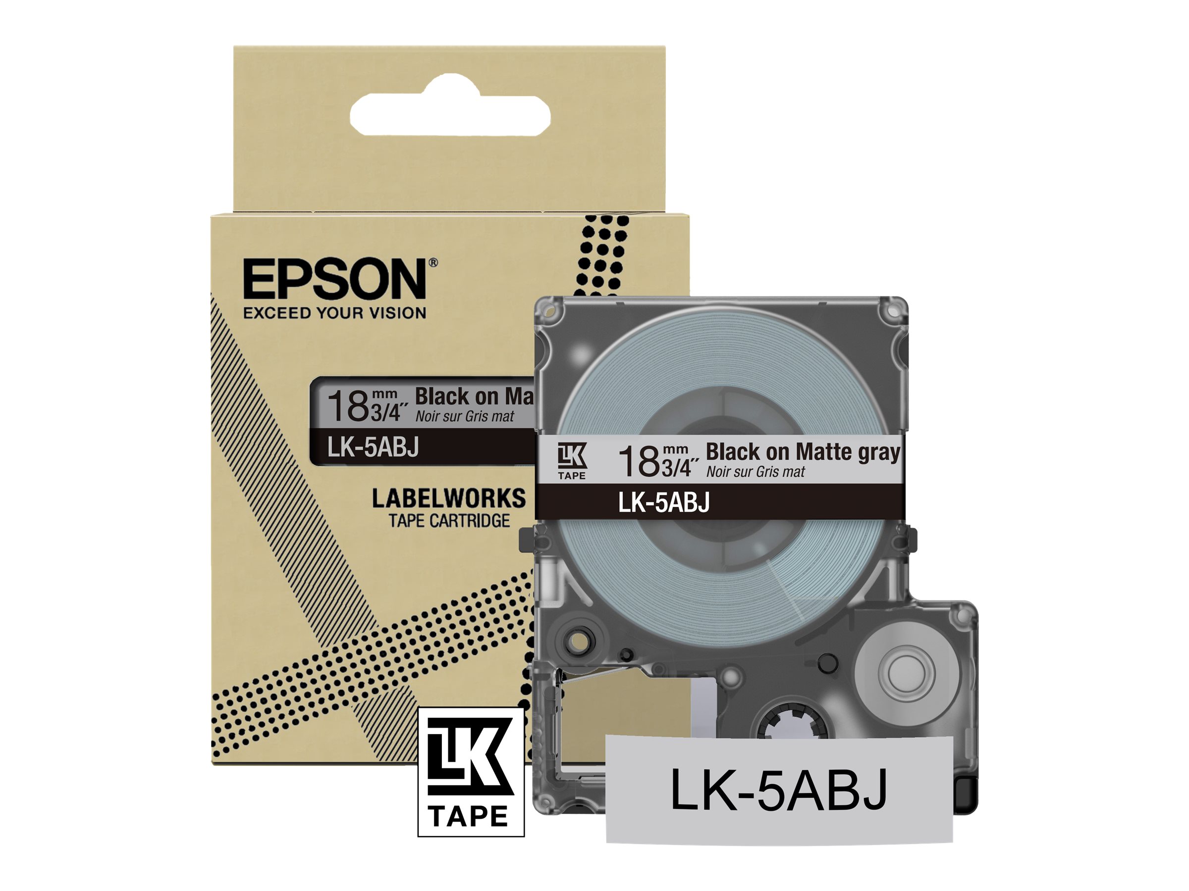 EPSON Matte Tape Grey/Black, 18mm, 8m, LK-5ABJ