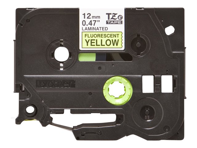 Ruban TZ laminé 12mm noir / jaune fluo