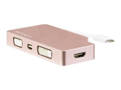 StarTech.com USB C Multiport Video Adapter with HDMI, VGA, Mini DisplayPort or DVI, USB Type C Monitor Adapter to HDMI 1.4 or mDP 1.2 (4K), VGA or DVI (1080p), Rose Gold Aluminum Adapter
