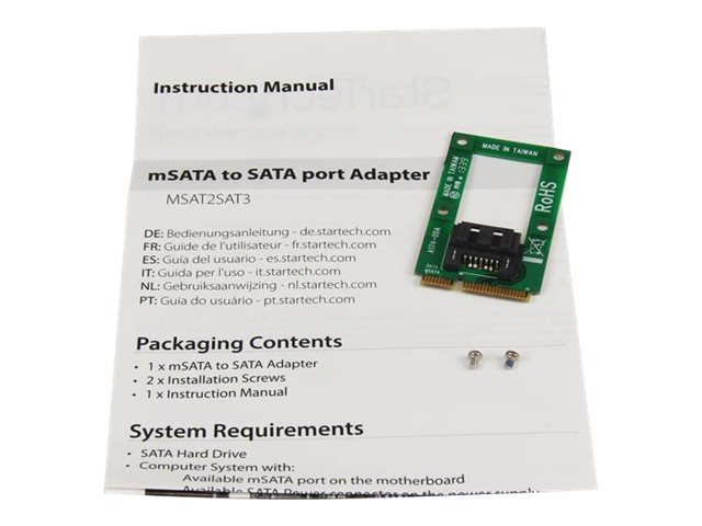 StarTech.com Adaptateur mSATA vers SATA pour HDD/SSD