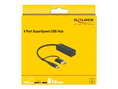 DELOCK 4 Port USB 3.2 Gen 1 Hub mit USB-C oder USB-A - 63828