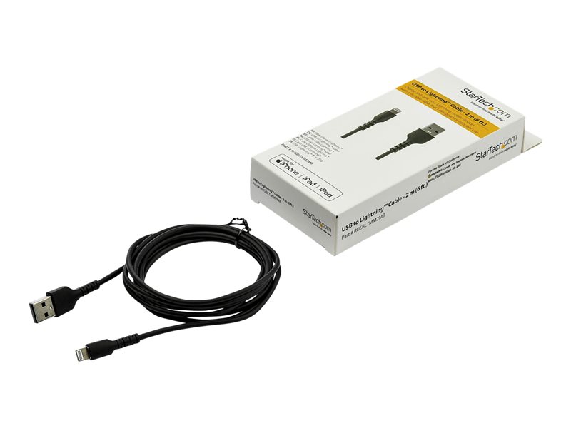 StarTech.com Câble USB-A vers Lightning Noir Robuste 2m Coudé à 90° - Câble  de Charge/Synchronisation USB Type A vers Lightning en Fibre Aramide  Robuste et Résistante - Certifié Apple MFi - iPhone