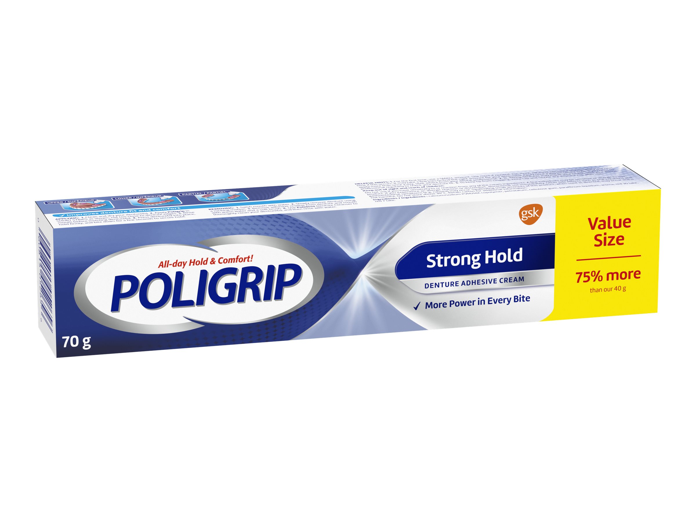 Poligrip Denture Adhesive Cream - Strong Hold - 70g