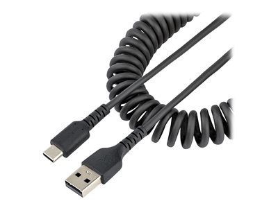 StarTech 3ft (1m) USB A to C Charging Cable, Coiled Heavy Duty Fast Charge & Sync USB-C Cable, High Quality USB 2.0 A to Type-C, Rugged Aramid Fiber, TPE, 3A, S20, iPad, Pixel