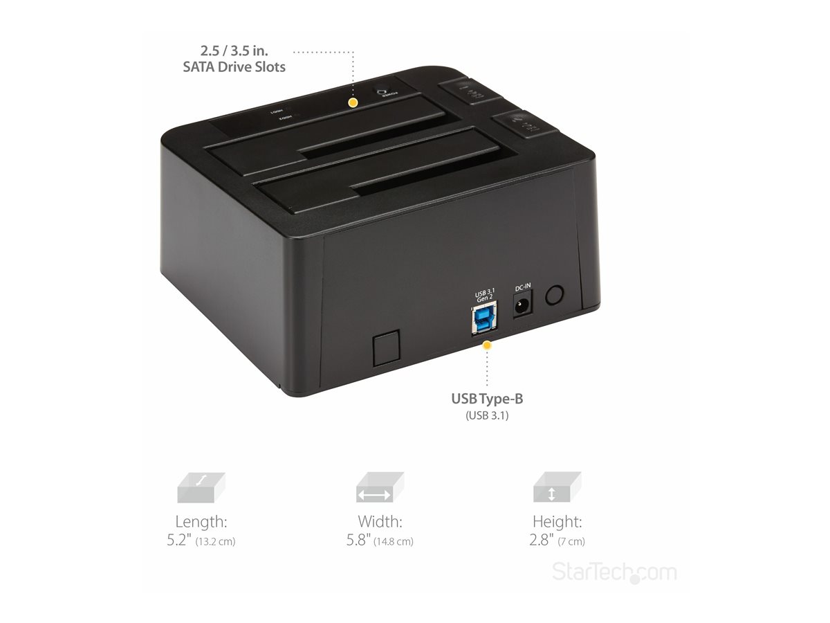 StarTech.com Dual-Bay USB 3.1 to SATA Hard Drive Docking Station, USB 3.1 (10 Gbps) Hard Drive Dock, External 2.53.5 SATA IIIIII, SSDHDD Docking Station, Hot-Swap Hard Drive Bay - Top-Loading - řadič úložiště - USB 3.1 (Gen 2) – foto 8