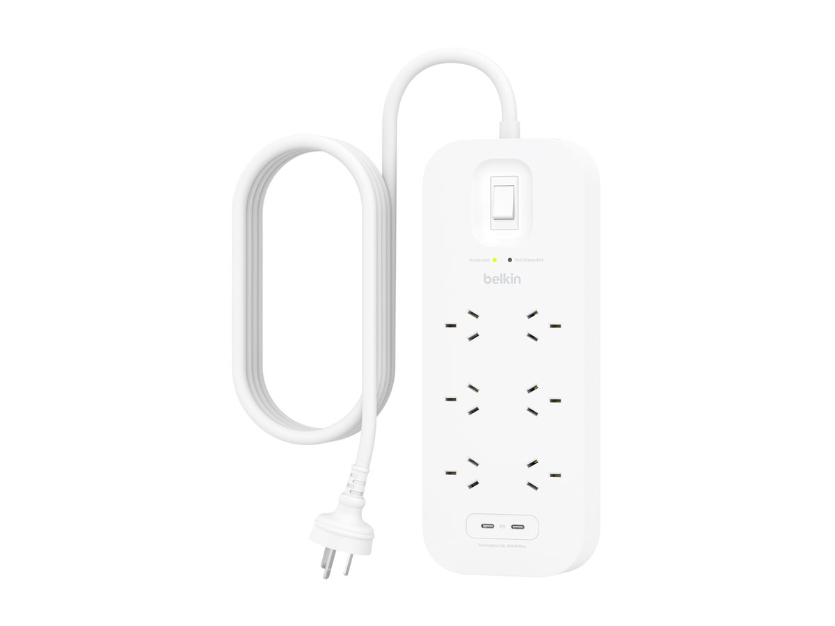 Belkin Connect surge protector with 2 USB-C ports 2400 Product shot Back 78850