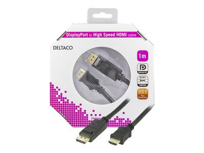 DELTACO DP-3010-K - Sovitinkaapeli - DisplayPort uros to HDMI uros - 1 m -  musta (DP-3010-K) yrityksille | Atea eShop