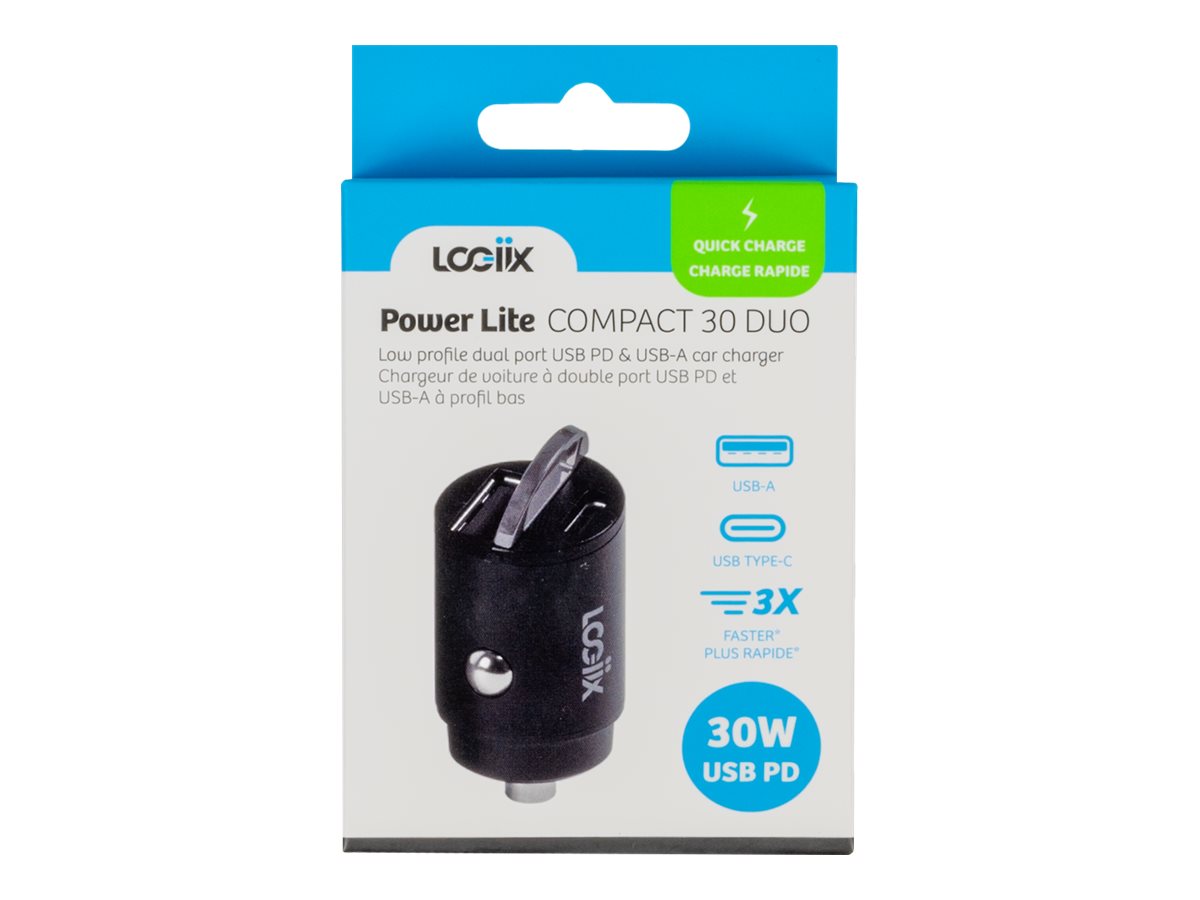 LOGiiX Power Lite Duo USB-A & USB-C Car Power Adapter - Black - LGX-13519