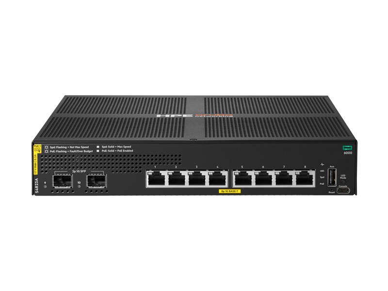 HPE Aruba Networking CX 6000 8p 10M/100M/1G Class4 PoE 2p SFP 1G 67W Switch