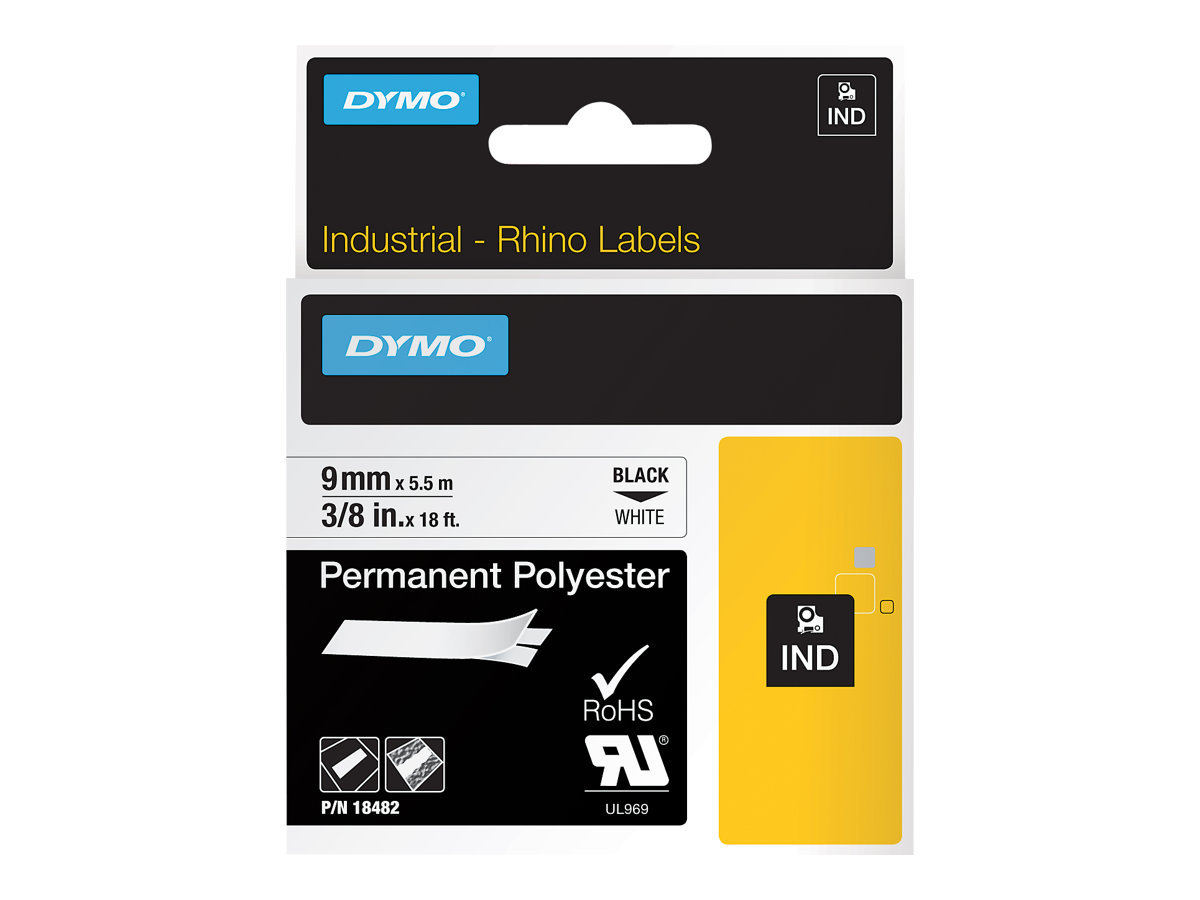 DYMO 18482-Rhino 3/8" White Permanent Polyester Labels- 9mm