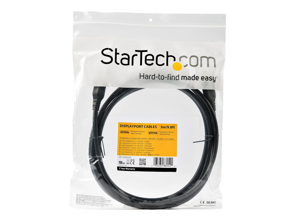 StarTech.com 10ft/3m VESA Certified DisplayPort 1.4 Cable, 8K 60Hz HBR3 HDR, Super UHD DisplayPort to DisplayPort Monitor Cord, Ultra HD 4K 120Hz DP 1.4 Video Cable M/M DP Connectors - DP 1.4 Latching Cable - kabel DisplayPort - DisplayPort do DisplayPort - 3 m – foto 3