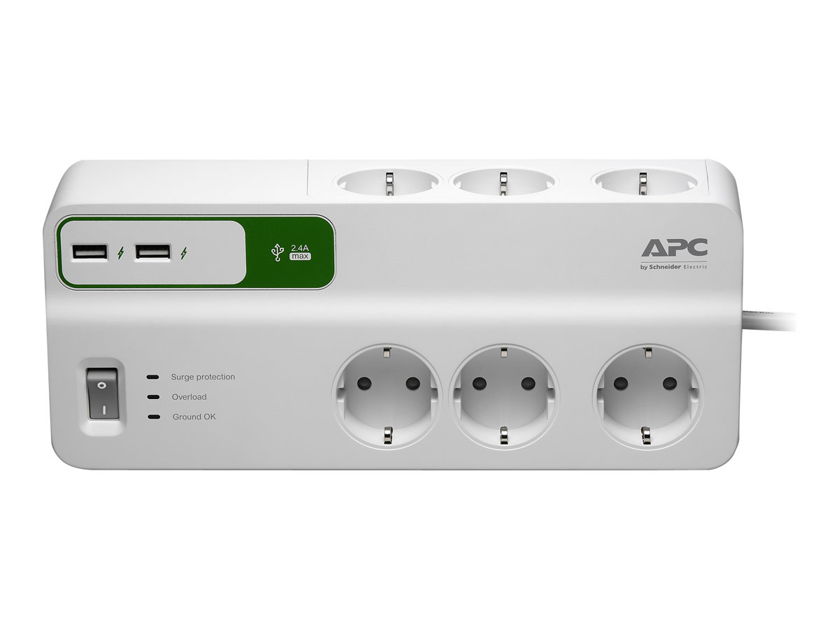 APC Essential SurgeArrest 6 outlets with 5V, 2.4A 2 port USB charger, 230V Germany