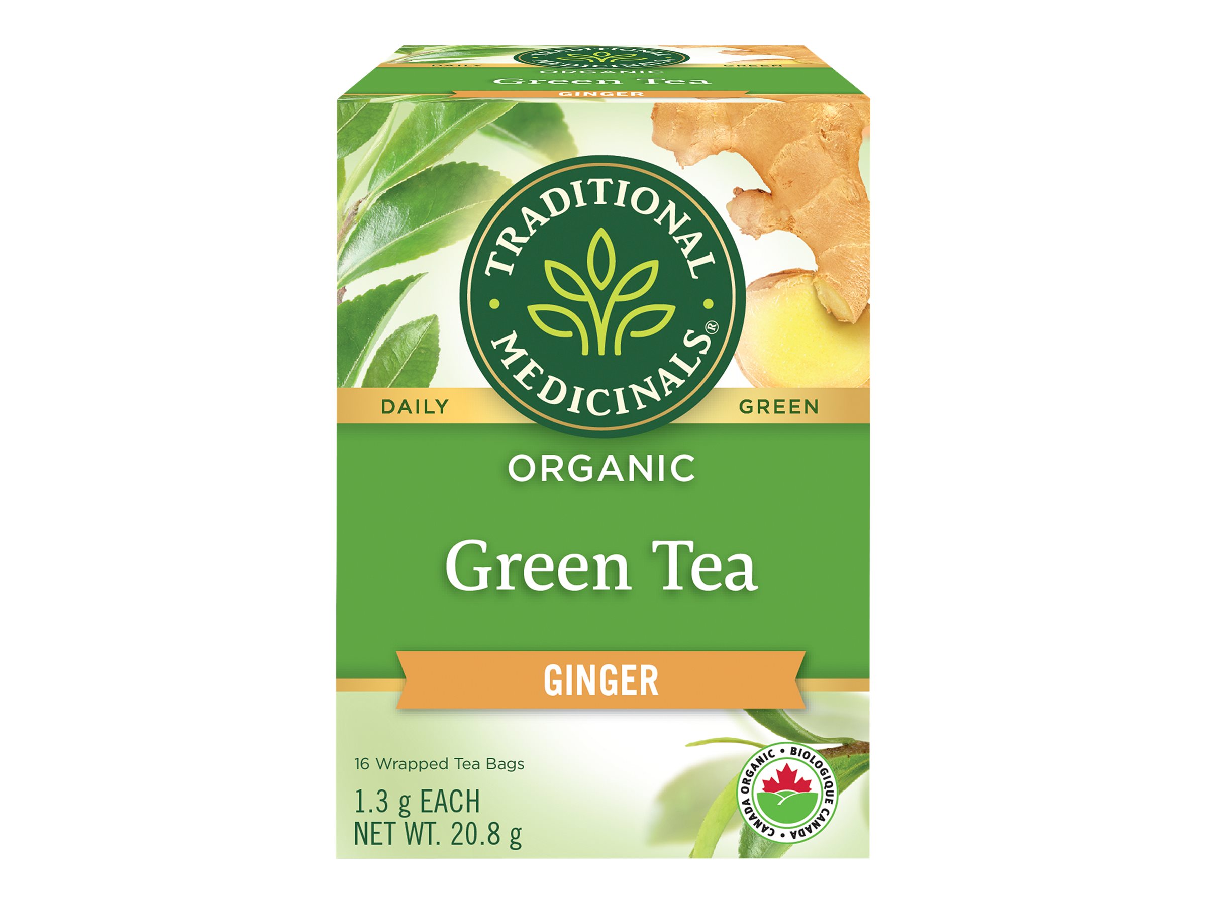 Traditional Medicinals Organic Green Tea Wrapped Tea Bags - Ginger - 16's