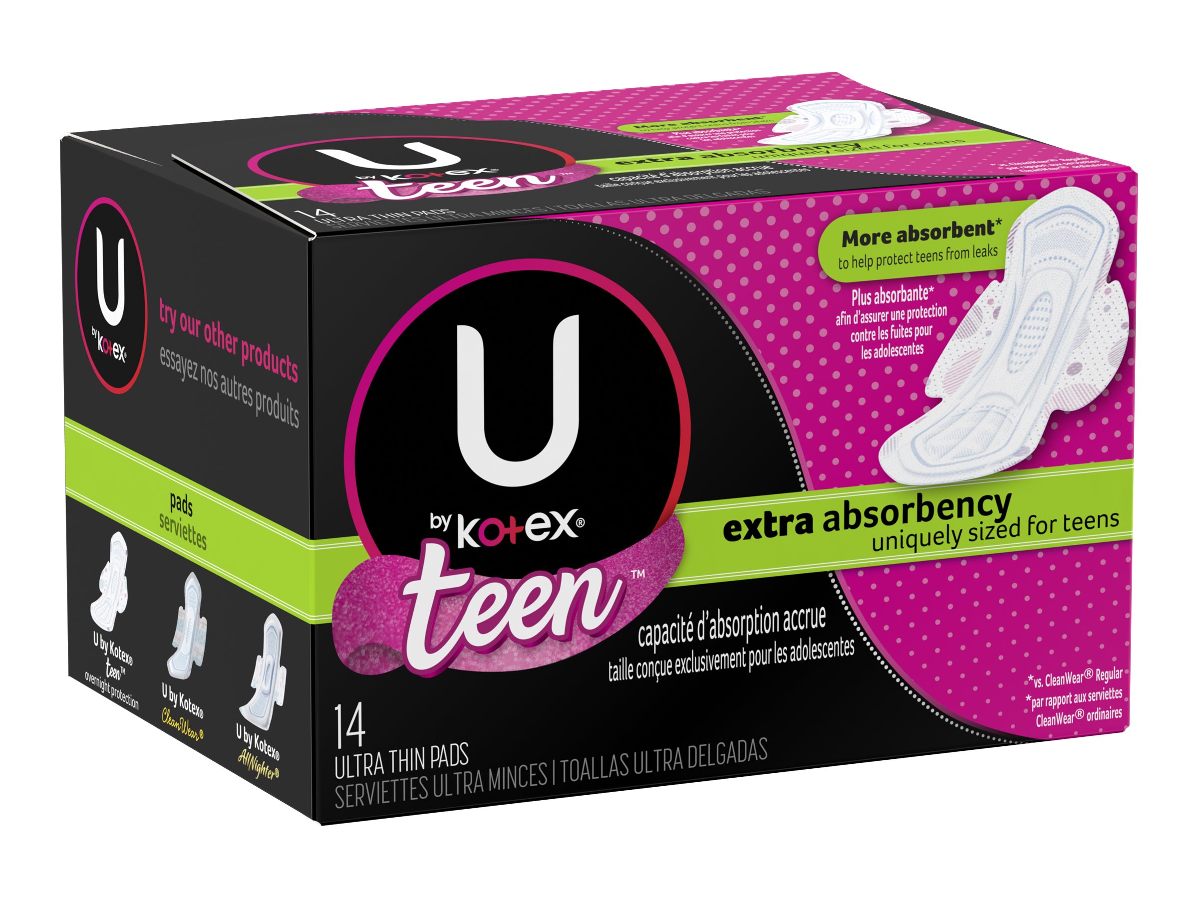  U by Kotex Balance Sized for Teens Ultra Thin Pads with Wings,  Heavy Absorbency, 56 Count (4 Packs of 14) (Packaging May Vary) : Health &  Household