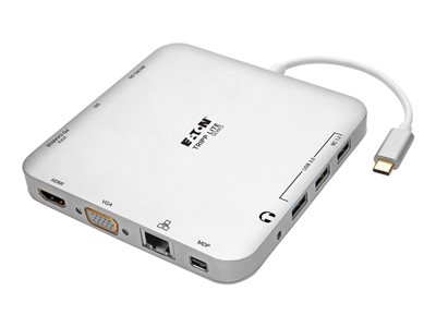 Tripp Lite USB C Laptop Docking Station w/ mDP, HDMI, VGA, GbE, 4K @ 30 Hz, Thunderbolt 3