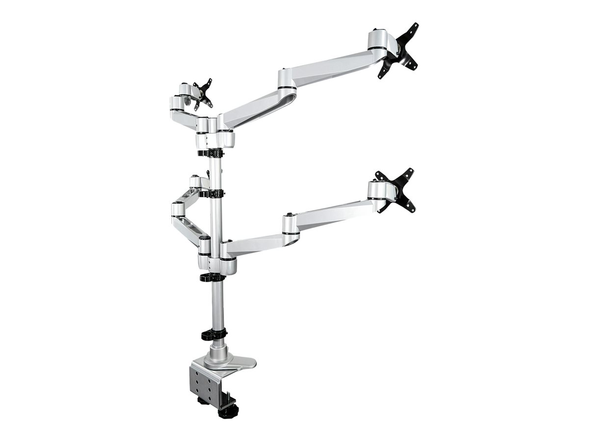 StarTech.com Desk Mount Quad Monitor Arm, Premium Articulating VESA 4 Monitor Mount 2x2 up to 27", Ergonomic Height Adjustable Pole Mount, Tilt/Swivel/Rotate, C-Clamp/Grommet, Silver - Heavy-duty VESA Mount (ARMQUADPS) montážní sada - nastavitelné rameno - pro 4 monitory - stříbrná - kompatibilní s TAA – foto 3