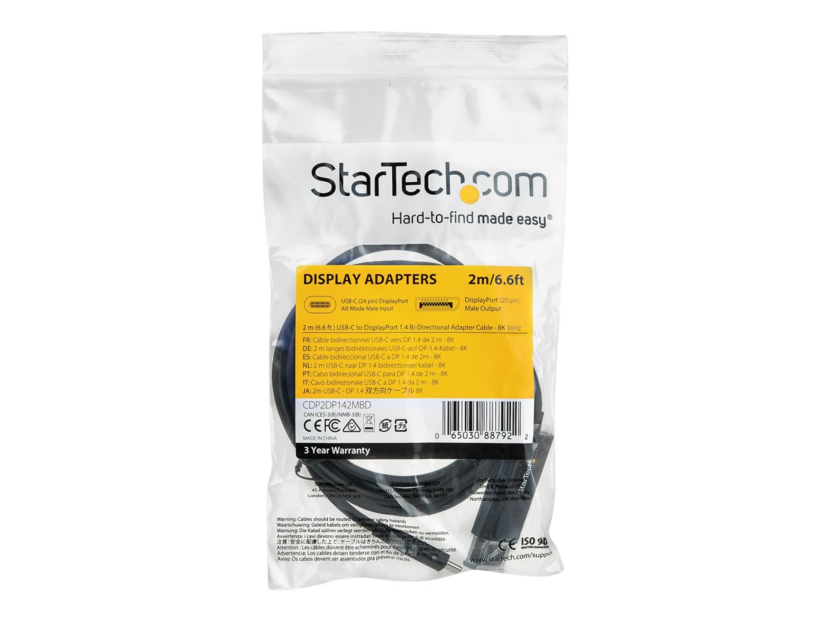 StarTech.com 6ft/2m USB C to DisplayPort 1.4 Cable 8K 60Hz/4K, Bidirectional DP to USB-C or USB-C to DP Reversible Video Adapter Cable, HBR3/HDR/DSC, USB Type C/Thunderbolt 3 Monitor Cable - 8K USB-C to DP Cable - kabel DisplayPort - USB-C do DisplayPort - 2 m – foto 3