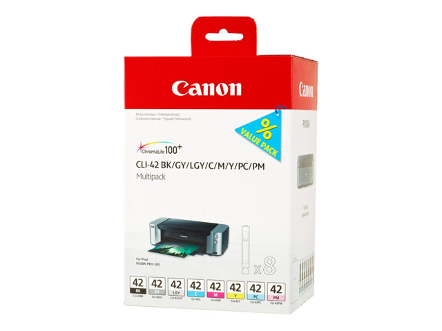 Image of Canon CLI-42 BK/GY/LG/C/M/Y/PC/PM Multipack - 8-pack - grey, yellow, cyan, magenta, light grey, photo cyan, photo magenta - original - ink tank