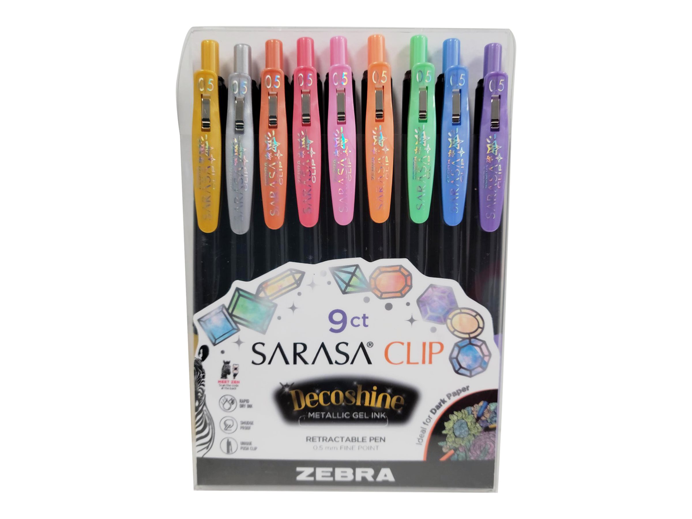 Zebra Sarasa Clip Decoshine Rollerball Pen Set - 9 piece