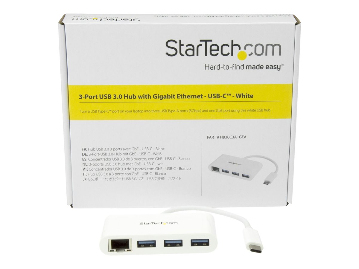 StarTech.com 3 Port USB C Hub w/ Gigabit Ethernet – USB Type C to 3 x USB-A – Multi Port USB 3.0 Hub for MacBook Pro (HB30C3A1GEA) - rozbočovač - 3 porty – foto 2
