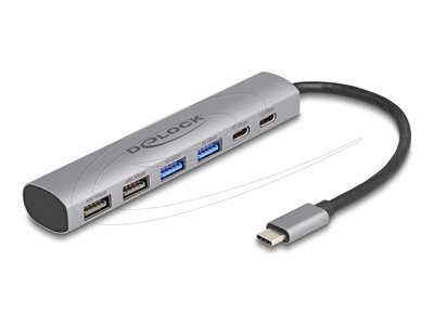 DELOCK 6 Port USB Hub mit 4x USB-A und 2x USB-C Buchse