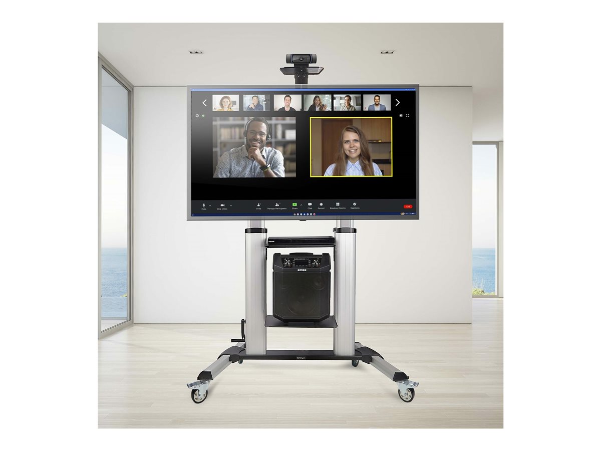 StarTech.com Rolling TV Cart/Stand On Wheels, Up to 100inch/220lb Screens vozík - pro plochý panel - černá, stříbrná – foto 14