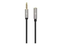 Manhattan Stereo Audio 3.5mm Extension Cable, 3m, Male/Female, Slim Design, Black/Silver, Premium with 24 karat gold plated contacts and pure oxygen-free copper (OFC) wire, Lifetime Warranty, Polybag - audio extension cable - 3 m