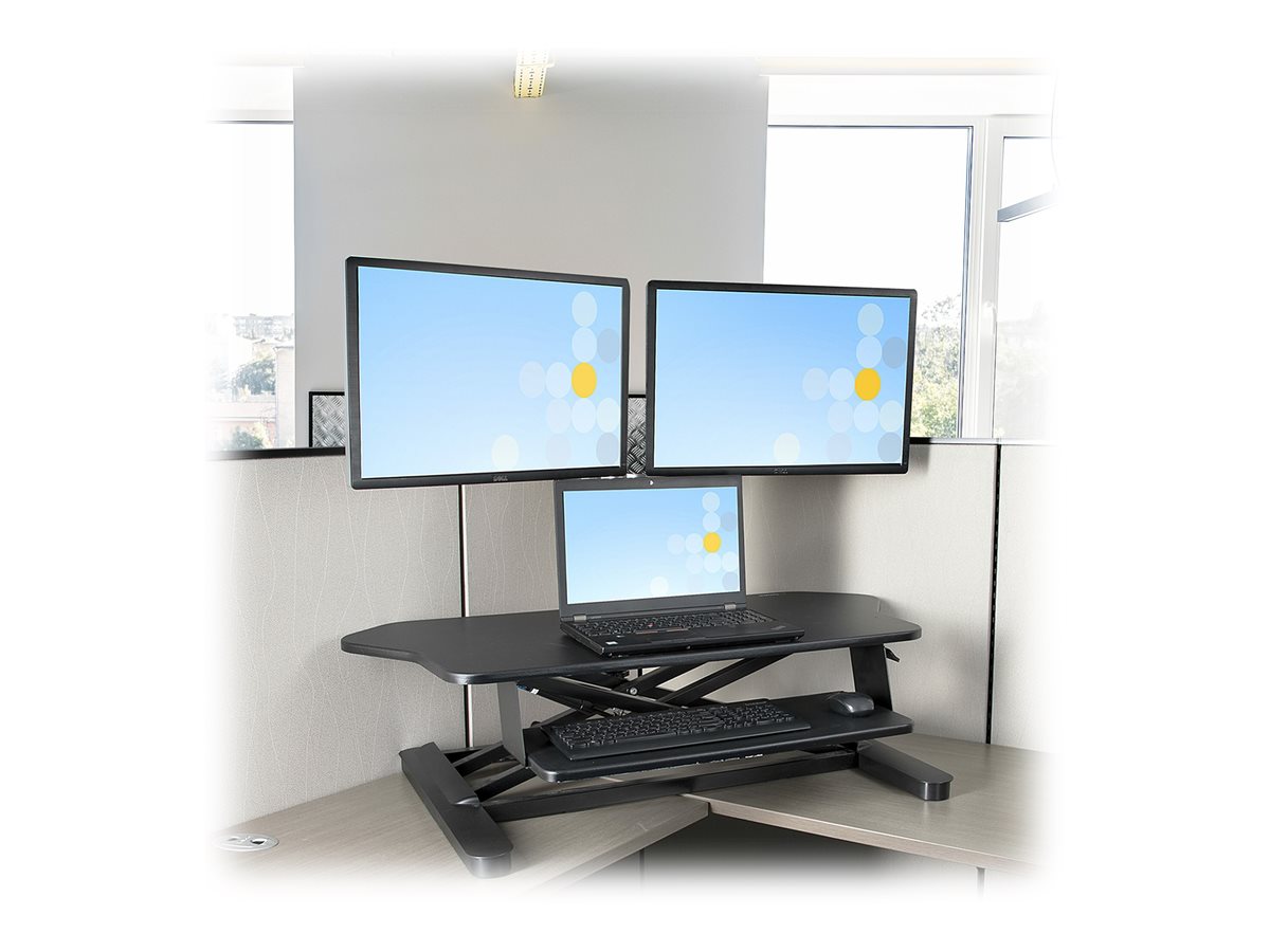 StarTech.com Corner Sit Stand Desk Converter with Keyboard Tray, Large Surface 35" x 21", Height Adjustable Ergonomic Desktop/Tabletop Standing Workstation, Supports Dual Monitors - Corner Stand Up Desk Converter (ARMSTSCORNR) - nástavec na stůl - hranatý - černá – foto 8