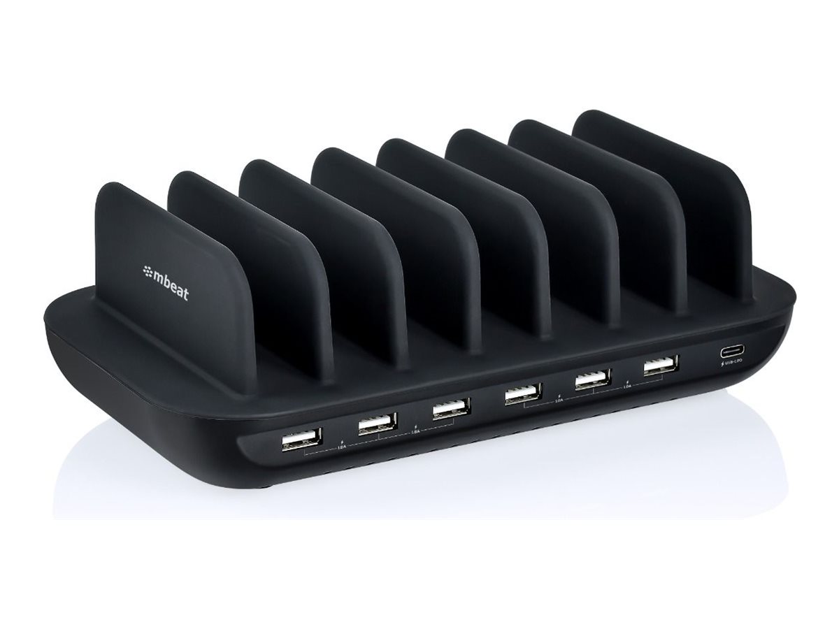 mbeat Gorilla Power charging station + AC power adapter 6 x USB USB-C 60 Product shot Left-angle 79750