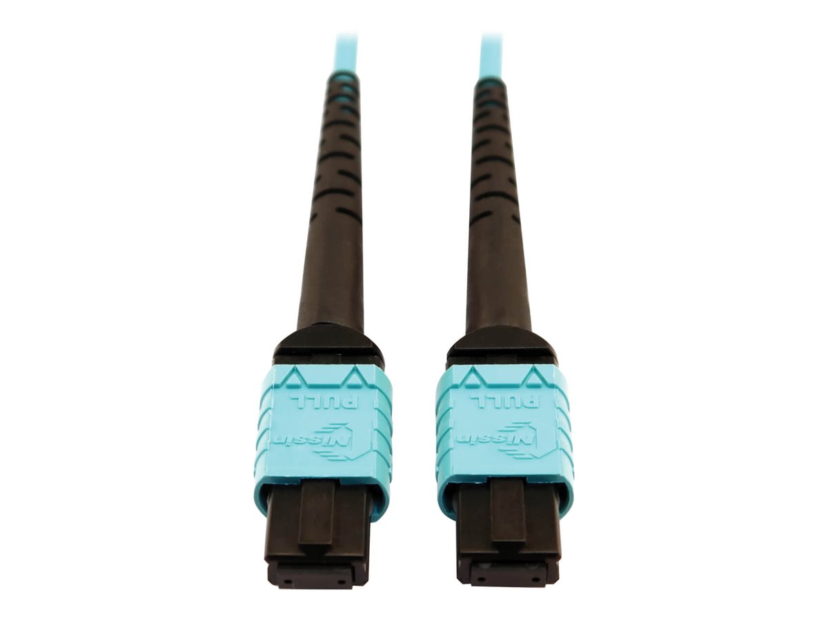 Eaton Tripp Lite Series 400G Multimode 50/125 OM4 Plenum-Rated Fiber Optic Cable, 24F MTP/MPO-PC (F/F), Aqua, 10 m