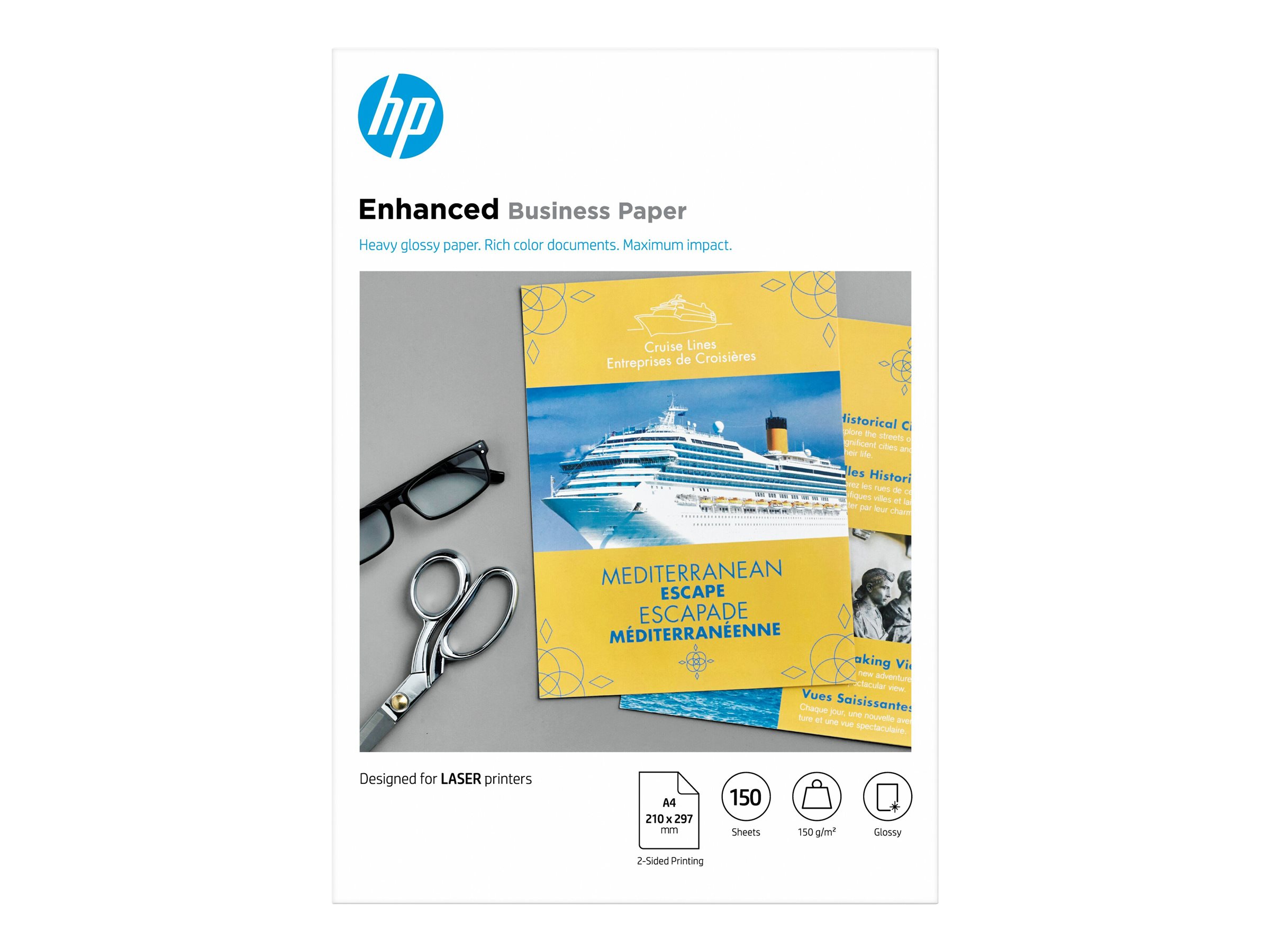 HP Professional Glossy Paper - Glänzend - A4 (210 x 297 mm) - 150 g/m² - 150 Blatt Fotopapier - für Color LaserJet Pro MFP M182, MFP M283; LaserJet MFP M42625, MFP M438, MFP M442, MFP M443
