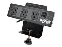 Tripp Lite 3-Outlet Surge Protector Power Strip Desk Clamp w/ 2-Port USB Charging