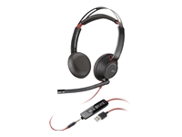 Poly Blackwire 5220 - Blackwire 5200 series - headset - on-ear - wired - active noise canceling - 3.5 mm jack, USB-A - black - Certified for Skype for Business, Certified for Microsoft Teams, Avaya Certified, Cisco Jabber Certified