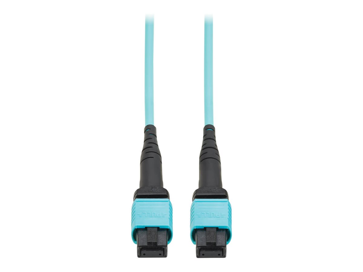 Eaton Tripp Lite Series 100G Multimode 50/125 OM4 Fiber Optic Cable 12F MPO/MPO-PC F/F Type-A Polarity OFNP Aqua 4M TAA