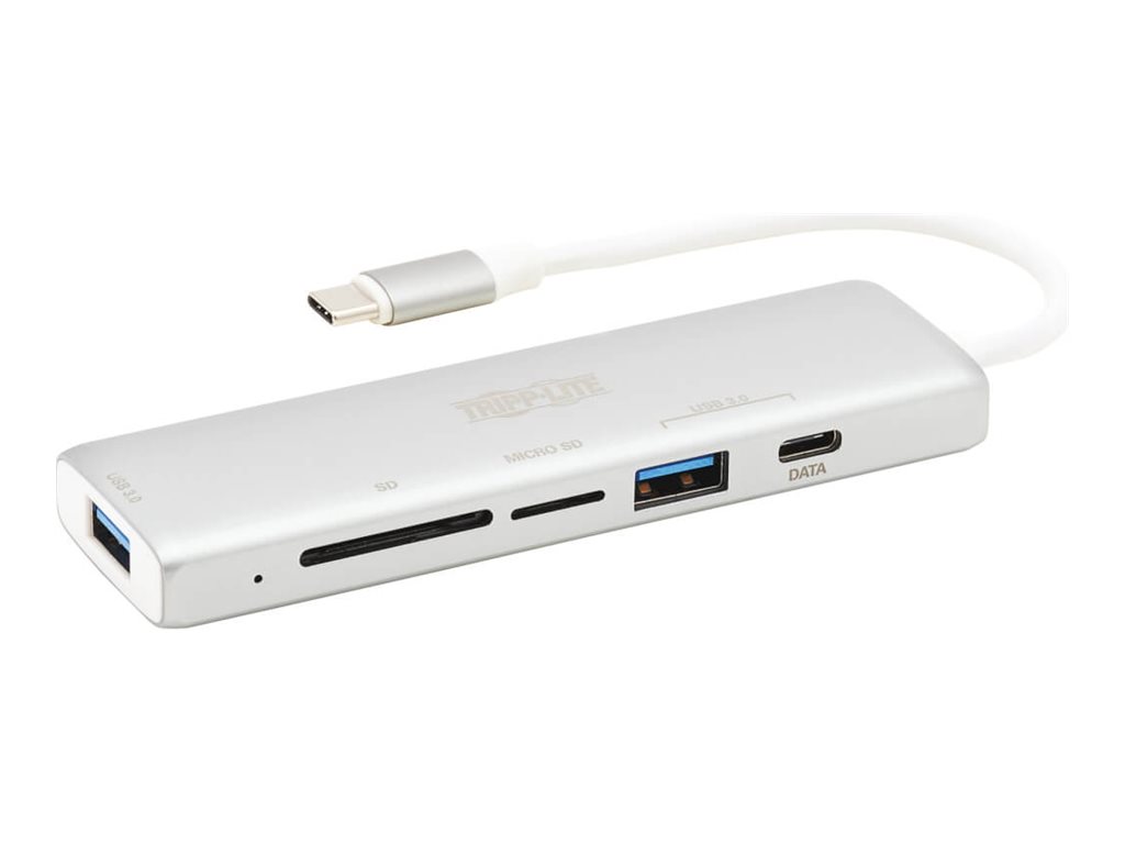 Tripp Lite USB-C Multiport Adapter, 2x USB-A and 1X USB-C Ports, Card Reader, USB 3.0, Silver