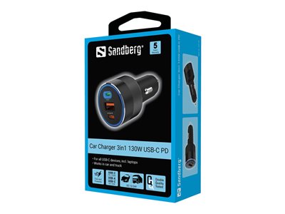 SANDBERG Car Charger 3in1 130W USB-C PD