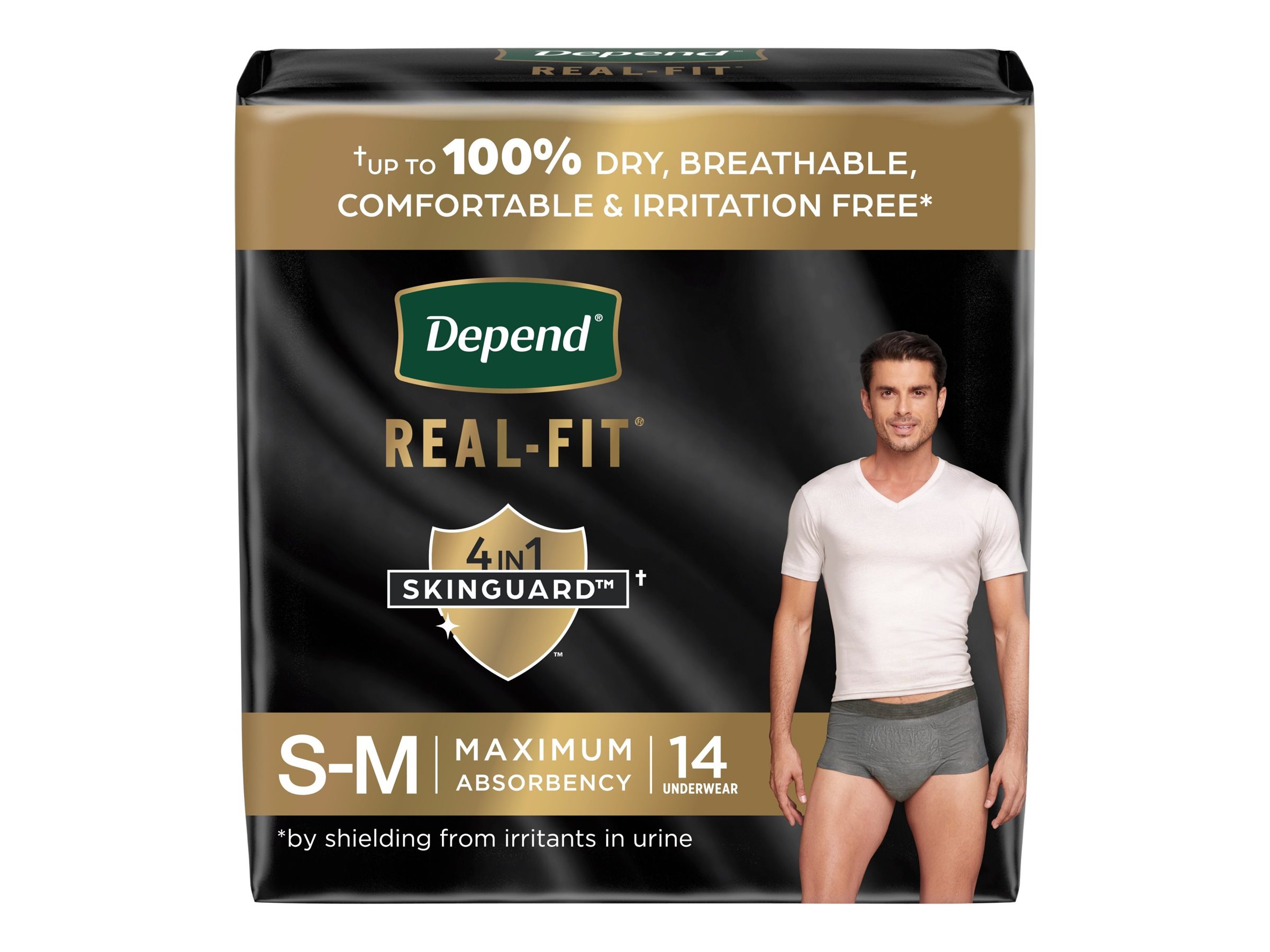 Depend Real Fit Incontinence Pants for Men - Maximum - Small/Medium - Grey/Black - 14's